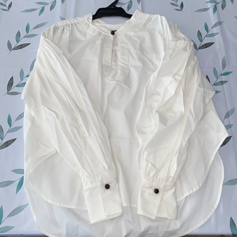 Bassike Cotton Gathered Oversized Shirt In White M/L - Picture 3 of 7